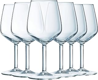 Arcoroc Silhouette Wine Glasses 31cl Set of 6 | Clear Durable Glass Stemed Wine Goblets for Tasting Dishwasher Safe Lasting Shine Gift