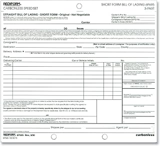 Rediform Bill of Lading, Short Form, 8 1/2 x 7, Three-Part, 50 Loose Form Sets/Pack