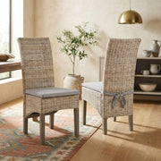Gray Dining Chairs Set with Modern Design by Furnifact – Mahogany 50.00%,Rattan 40.00%,Polyester 5.00%,Foam 5.00%, Grey, Pack of 2