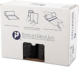 Inteplast Group High-Density Interleaved Commercial Can Liners, 45 gal, 22 microns, 40" x 48", Black, 25 Bags/Roll, 6 Rolls/Carton
