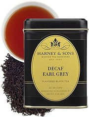 Harney & Sons Decaf Earl Grey Loose Leaf Black Tea Tin, 3 oz | Decaffeinated black tea with natural bergamot flavor. 3 oz loose leaf tea.