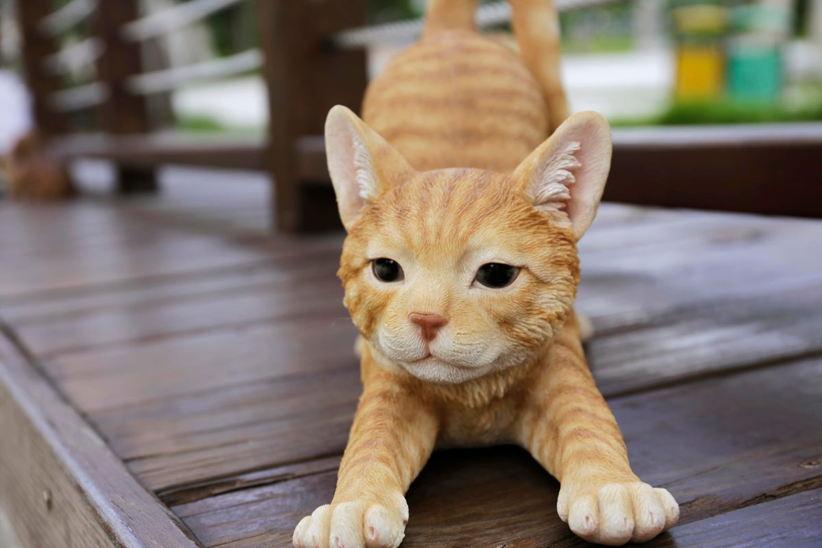 Orange Tabby Cat Stretching by HI-LINE – Resin, Orange & Cream, Model 87757-O