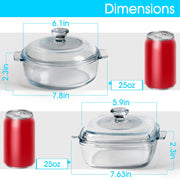 Nutriups Glass Casserole Set with Lids, 0.8 Liter, Square and Round