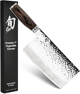 Shun Premier 7" Vegetable Cleaver, Handcrafted Japanese Knife, VG-MAX Core with Damascus Stainless Steel Cladding, Pakkawood Handle, Chinese Cleaver for Processing Large Vegetables