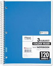 Mead 06710 Spiral Bound Notebook, Perforated, College Rule, 11 x 8, White, 120 Sheets
