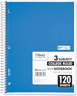 Mead 06710 Spiral Bound Notebook, Perforated, College Rule, 11 x 8, White, 120 Sheets
