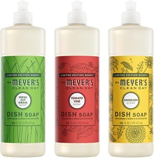 Mrs. MEYER'S CLEAN DAY Liquid Dish Soap 3 Pack Variety, Tomato Vine, Dandelion, Fresh Cut Grass, 16 OZ Each, 1 CT