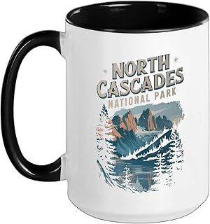 North Cascades National Park Reflection Ceramic Mug, Black/White, 15oz