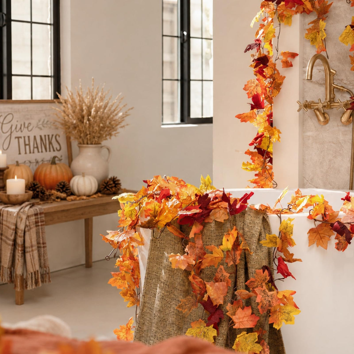 CQURE Fall Leaf Garland, 64.9 Feet Artificial Maple Vines, 11 Pack