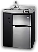 Summit 30" All-In-One Kitchenette, Black and Stainless - C30ELBK | Includes: 2-Door Refrigerator-Freezer, 2-Burner Cooktop, Sink, and Storage. 115V operation.