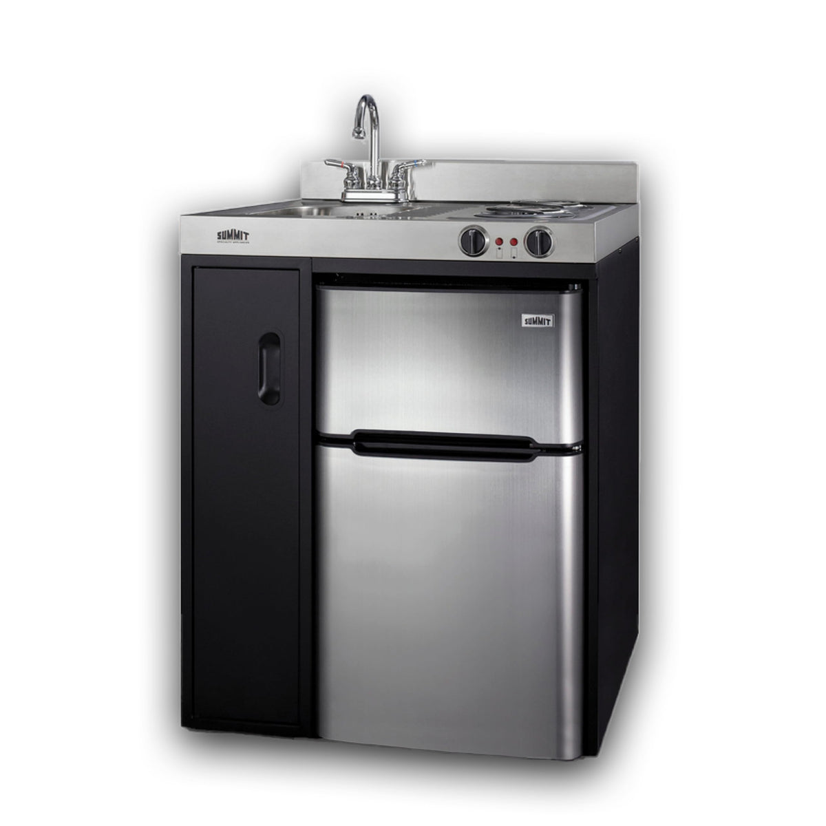 Summit 30-Inch All-In-One Kitchenette by Summit Appliance – 30-Inch, 3.2 cubic_feet, Stainless Steel, Black/Stainless, Model C30ELBK