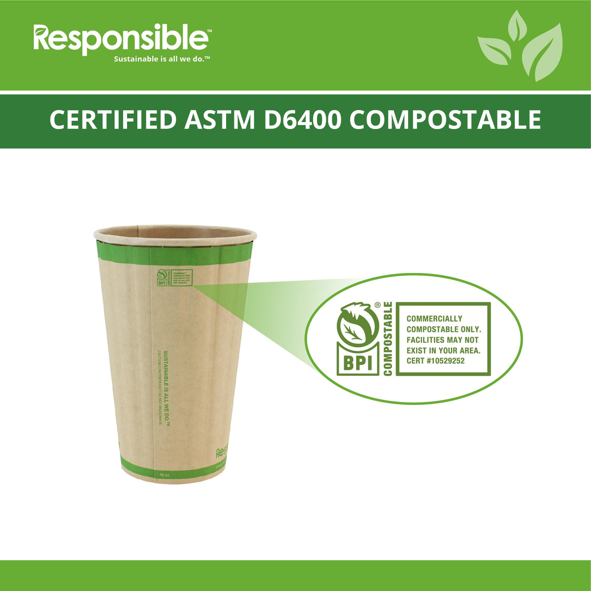16 oz Double Wall Insulated Paper Coffee Cups (500 Count) by Responsible Products – 16 Ounces, 16.0 fluid_ounces, Paper, Natural Brown, Pack of 500