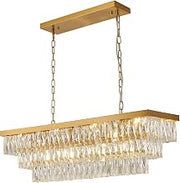 Bethel Gold Metal Chandelier with Clear Crystals - Rectangular & Round Frame Options
