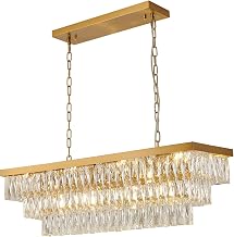 Bethel Gold Metal Chandelier with Clear Crystals - Rectangular & Round Frame Options