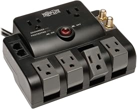 TRIPP LITE 6 Outlet (4 Rotatable, 2 Fixed) Surge Protector 6 ft Cord 1440 Joules Tel/Coax & INSURANCE (TLP606RNET) , BLACK