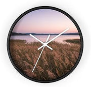 Premium Wall Clock with Hook 10in - Lakeside Meadow with Tall Reeds Swaying