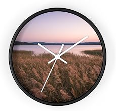 Premium Wall Clock with Hook 10in - Lakeside Meadow with Tall Reeds Swaying