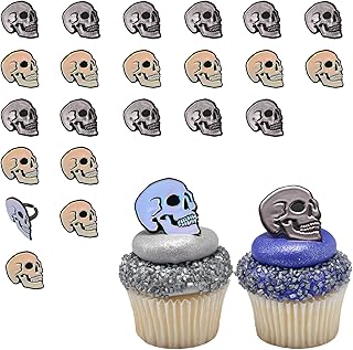 DecoPac Metallic Skull Cupcake Toppers, 24 Glamorous Cupcake Rings For Halloween, Birthday, Decoration - 24 Pack