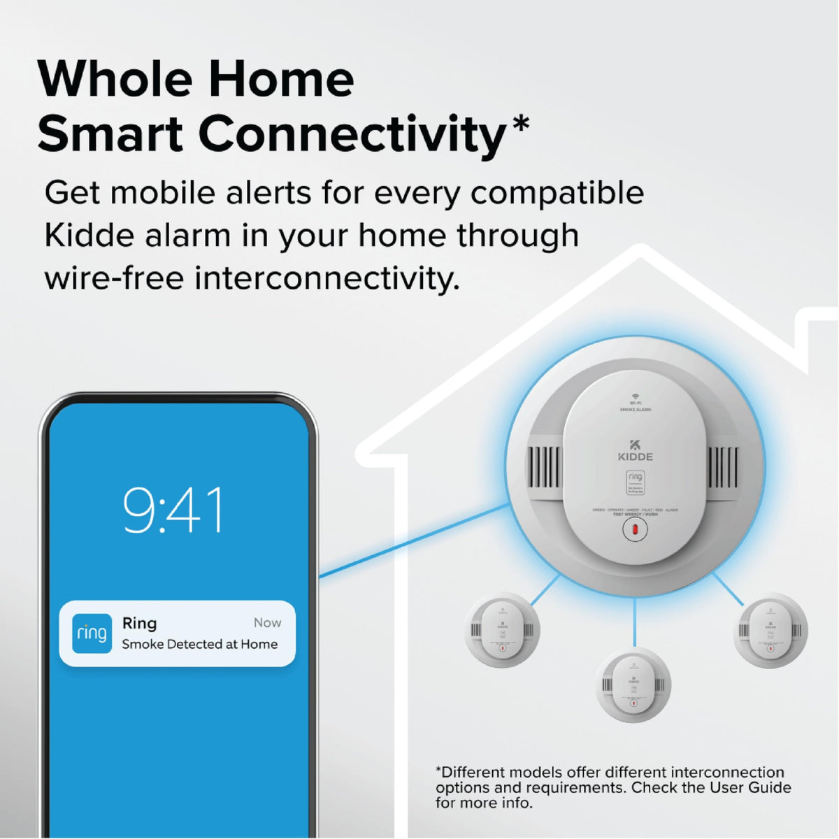 Smart Smoke Detector with Ring by Kidde – 5 Inches, Plastic, White, Model RGSDR-RW