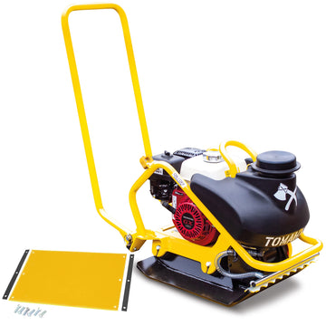 5.5 HP Honda Engine Forward Plate Compactor Walk Behind Vibratory Dirt Asphalt Soil Plate Compactor (Compactor + Pad) by Tomahawk Power – Metal, Model TPC90H + TPC90H-PAD