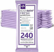 Medline ReadyBath Fresh Unscented Shower Wipes, 240 Count, No-Rinse Bath Wipes, Hypoallergenic, pH-Balanced, Unscented and Alcohol-Free
