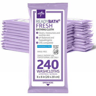 ReadyBath Fresh Unscented Shower Wipes by Medline – 1 Count (Pack of 240), Non-woven fibers, purple, Pack of 240, Model MSC095309