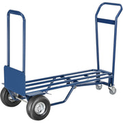 Steel 3-in-1 Convertible Hand Truck with Pneumatic Wheels by Global Industrial – 13"L x 51"W x 21"H, Alloy Steel, Blue, Model 983130