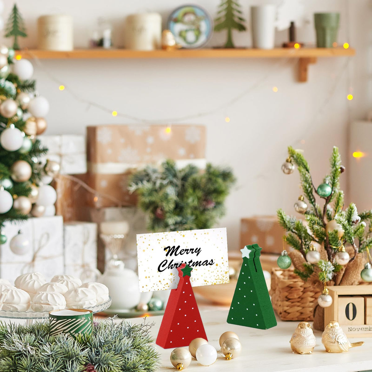 JarThenaAMCS Christmas Tree Place Card Holders, 24 Pack, Red Green White