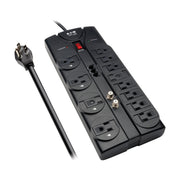 Eaton Flat Plug Surge Protector TV & Phone Ports by TRIPP LITE – 12 Outlets, Plastic, Black, Model TLP1208TELTV