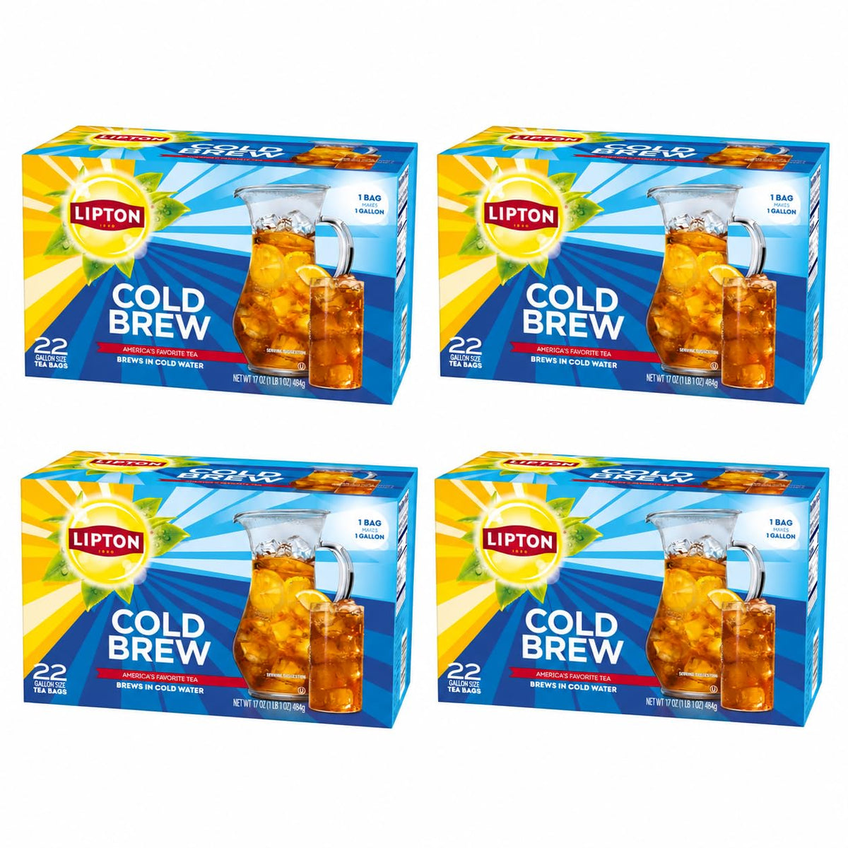 Cold Brew Iced Tea Bags by Lipton – Gallon Size, Pack of 4