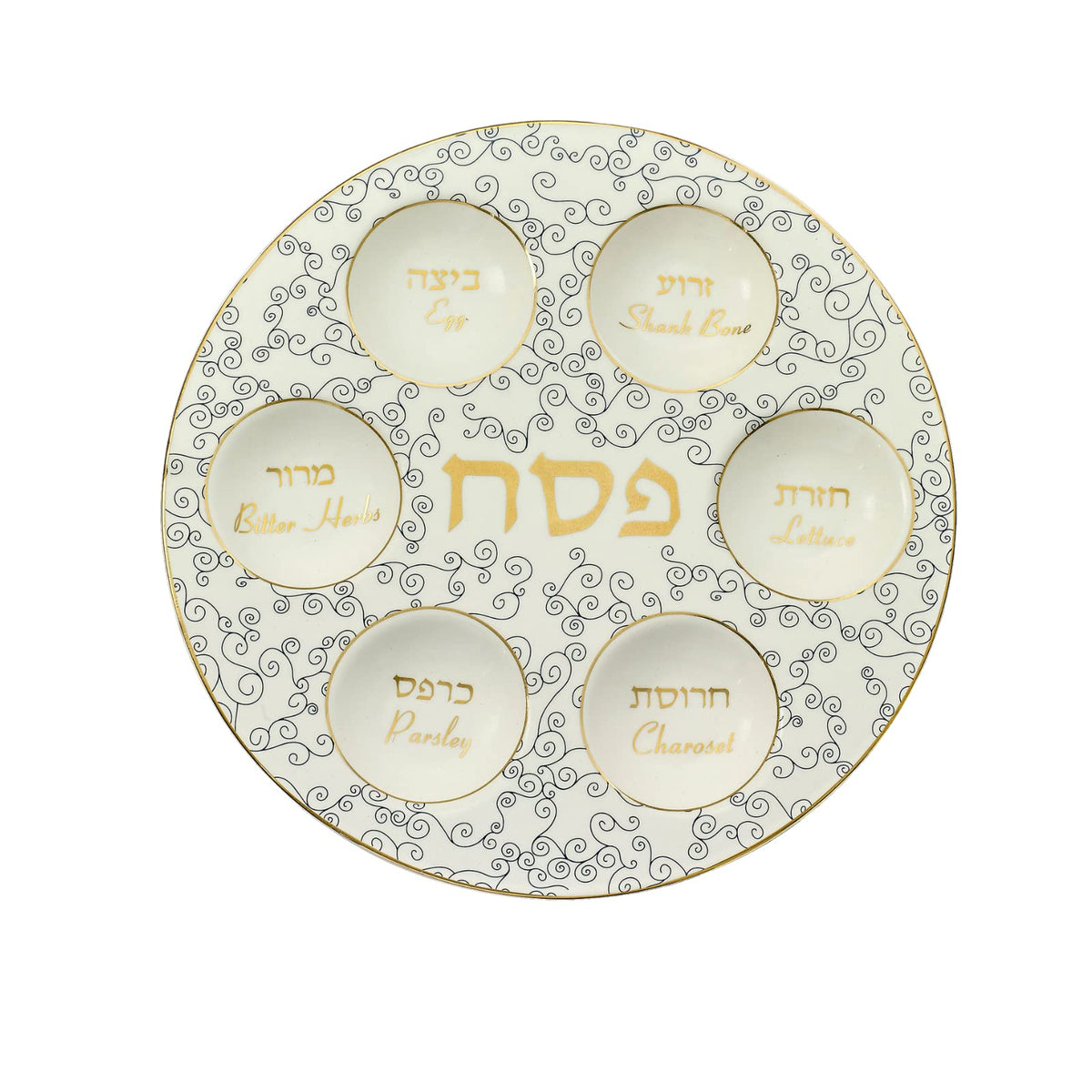Rite Lite Ceramic Seder Plate, Large, Blue Gold White