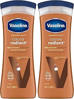 Vaseline Cocoa Radiant 2-Pack – Intensive Care Moisturizing Hand and Body Lotion with Ultra-Hydrating Lipids, Pure Cocoa Butter, 10 Oz Ea