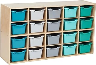 ECR4Kids 20 Cubby Tray Cabinet with Bins, 4x5, Natural, Contemporary