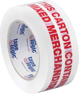 Tape Logic 2 Inch x 110 Yards Pre-Printed Packing Tape,Mixed Merchandise, 2.2 Mil Thick, Red/White, 6 Pack, for Packaging, Shipping, Moving, Home and Office