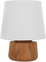 Bibi Table Lamp, Solid Mango Wood Base, Natural Fabric Shade, E26 Bulb, Brown