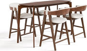 Furniture of America Alara Mid-Century Modern Solid Wood 5 Piece Brown Rectangle Counter Height Dining Table Set with Upholstered Chairs, Seats up to 4, for Home, Kitchen, Living Room, Walnut