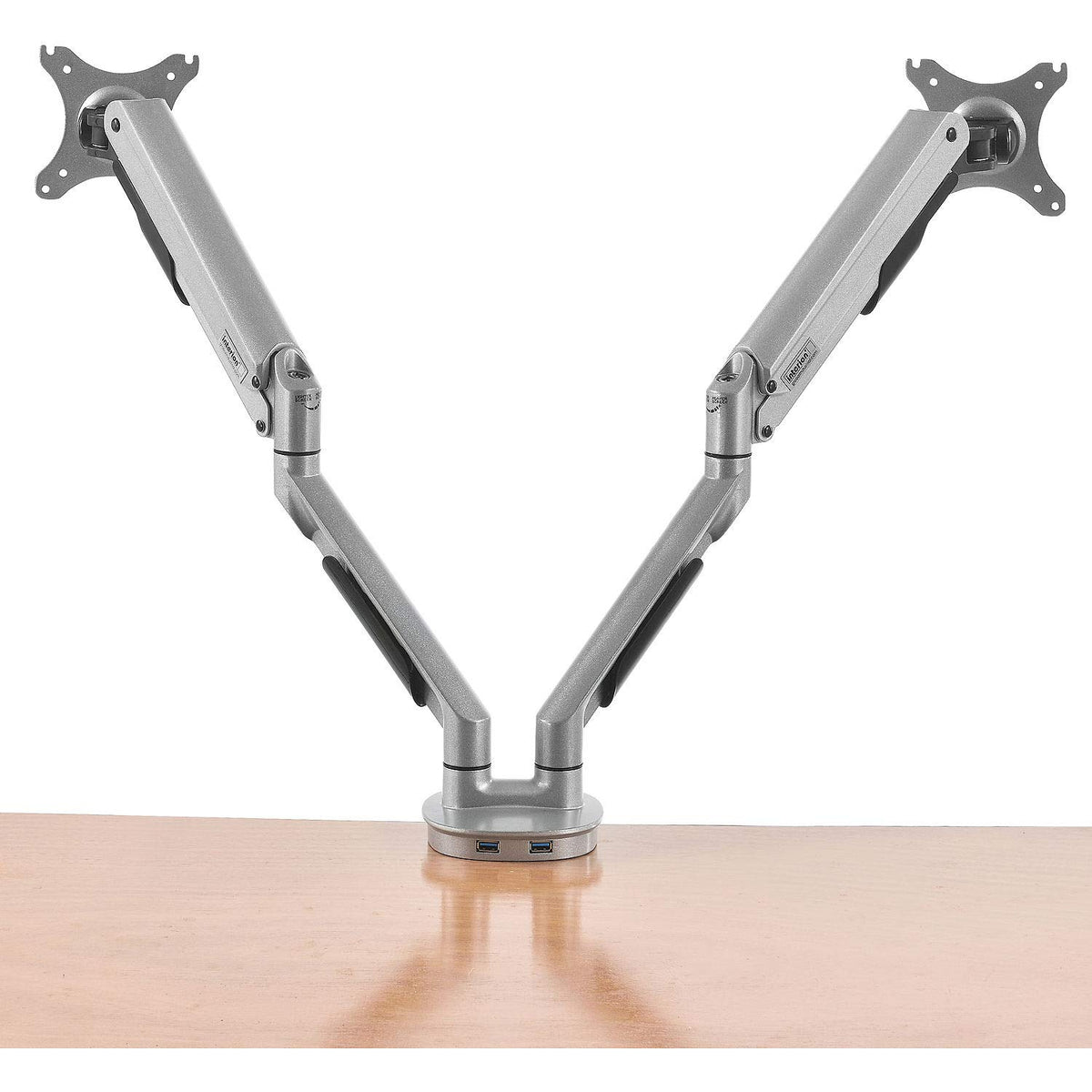 Articulating Dual Monitor Desk Mount by Global Industrial – 15.75"L x 12.75"W x 6"H, Aluminum, Black/Silver, Model DLB560D