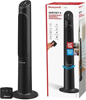 Honeywell QuietSet Whole Room Tower Fan – Black, Oscillating Tower Fan with Remote, HYF295B