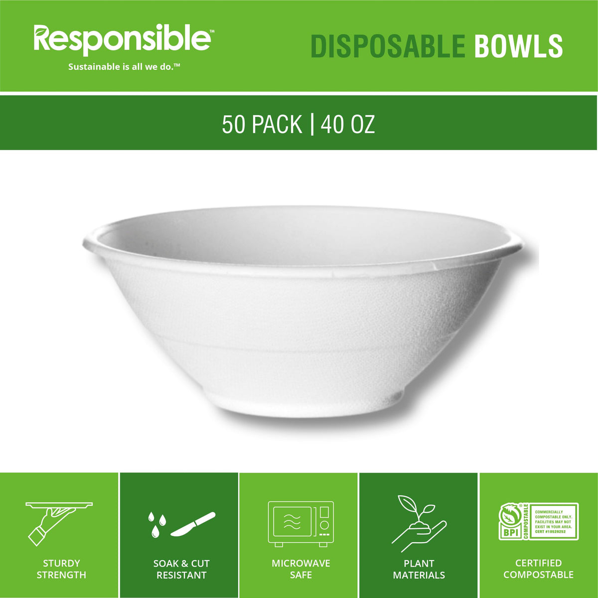 Responsible Products 40 oz (50 Count) / Natural Brown / Casual Bowls