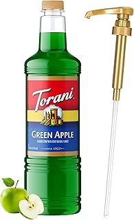 Torani Green Apple Syrup 1L with Pump Sweet-Tart Flavoring for Drinks & Sodas