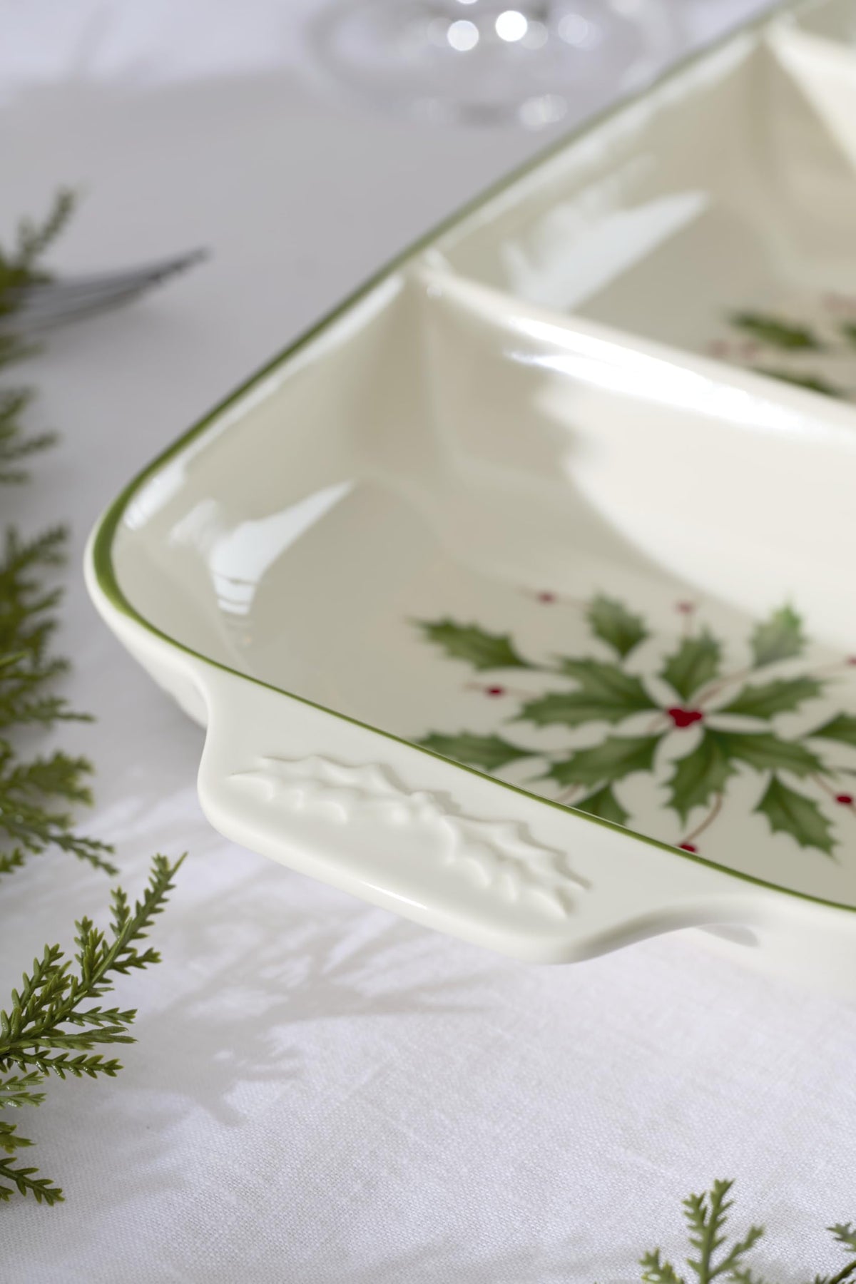 Holiday Carved Divided Dish by Lenox – 1 Count, 24 fluid_ounces, Porcelain, Multicolor, Model 899166