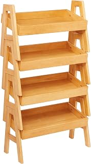 ECR4Kids Adjustable Stacking Shelf with Full Edge, 4-Pack, Natural