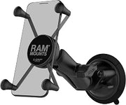 RAM MOUNTS X-Grip Large Phone Mount with Medium Arm Twist-Lock Suction Cup | Windshield and dash mount for large smartphones, B Size 1" ball with medium double socket arm