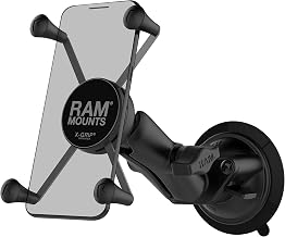 RAM MOUNTS X-Grip Large Phone Mount with Medium Arm Twist-Lock Suction Cup | Windshield and dash mount for large smartphones, B Size 1" ball with medium double socket arm