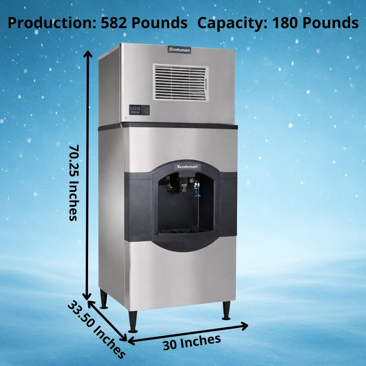 Scotsman 582 lb / Day - 180 lb Ice & Water Bin / 180.0 pounds / 1 Ice Makers