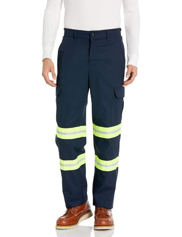 Men's Enhanced Visibility Industrial Cargo Pant by Red Kap – Polyester, Navy Fluorescent Yellow Trim, Model PT88EN 36 32