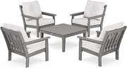 Polywood Vineyard 5-Piece Deep Seating Conversation Set in Slate Grey/Natural Linen