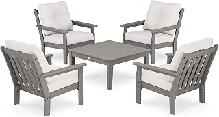 Polywood Vineyard 5-Piece Deep Seating Conversation Set in Slate Grey/Natural Linen