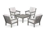 ® Vineyard 5-Piece Deep Seating Conversation Set in Slate Grey/Natural Linen by Polywood – High Density Polyethylene, Slate Grey / Natural Linen, Model PWS315-2-GY152939