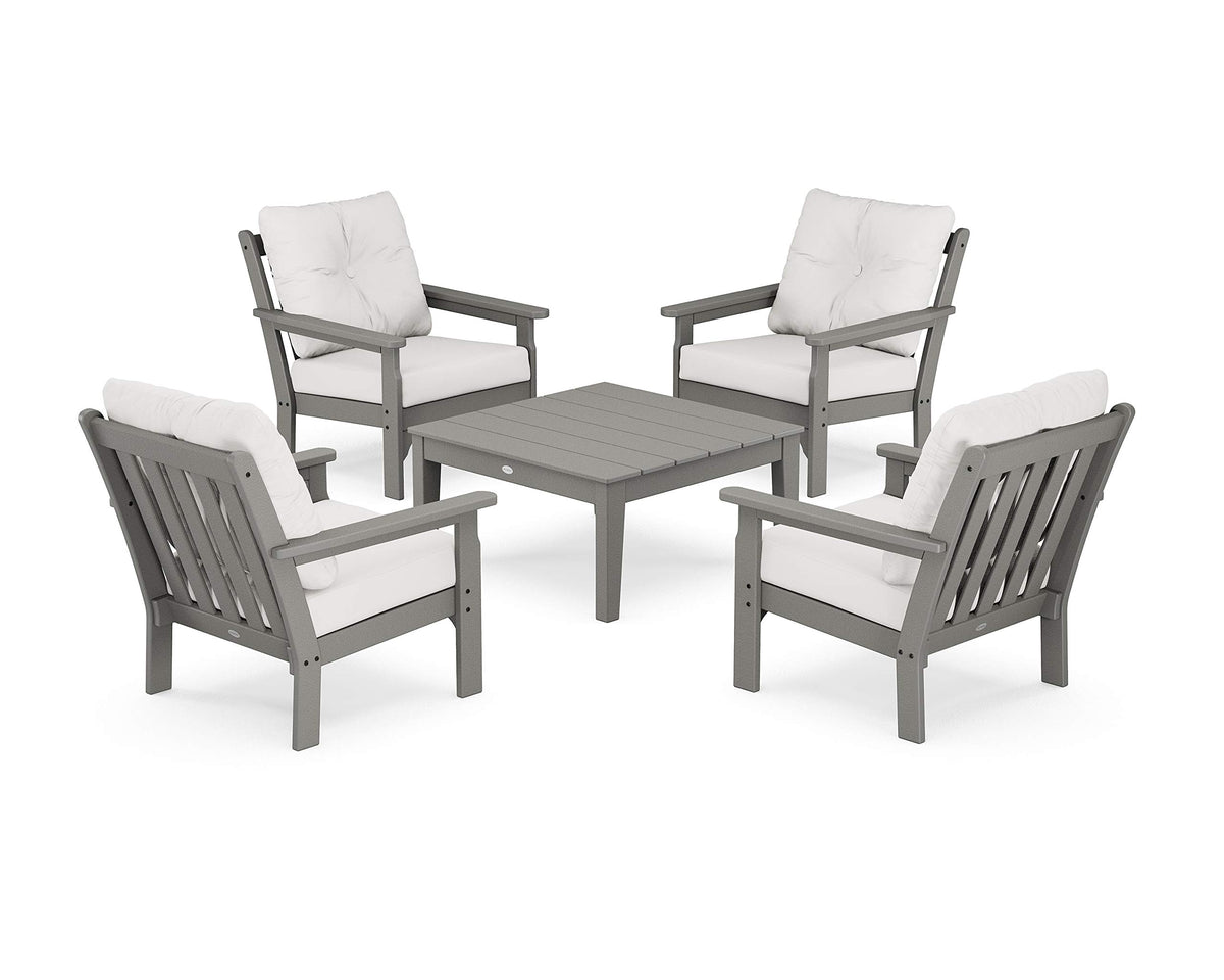 ® Vineyard 5-Piece Deep Seating Conversation Set in Slate Grey/Natural Linen by Polywood – High Density Polyethylene, Slate Grey / Natural Linen, Model PWS315-2-GY152939
